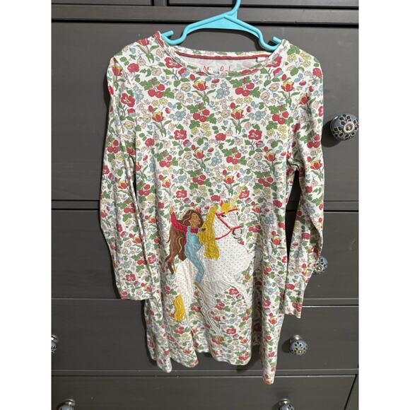 Mini Boden Big Appliqué Jersey Long sleeve Floral Embroidered A Line Dress 6-7 - Picture 1 of 6